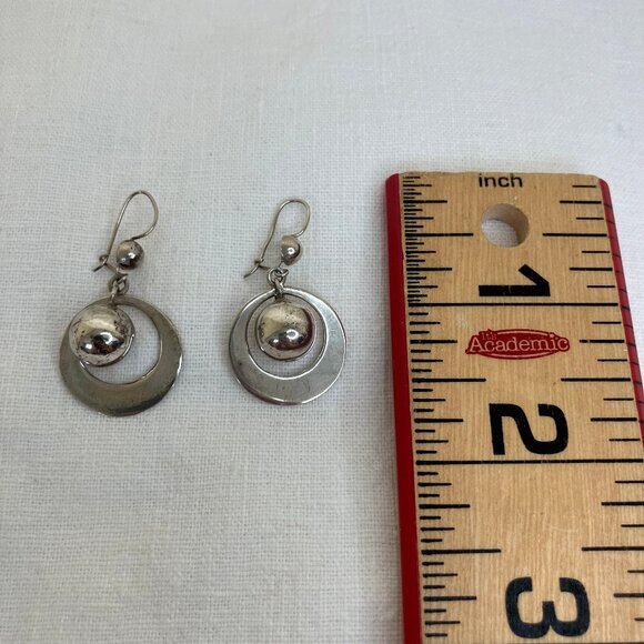 Modern Silver Tone Sphere Drop Dangle Earrings 1.5" Drop Length - Picture 5 of 7